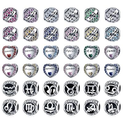 Costellazione 12 Zodiaco Ariete Toro Fai da te Charms 100% Argento Sterling 925 Pietra portafortuna Adatto Originale Nuovo Braccialetto Gioielli Regalo