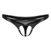 String ajouré sur le devant pour homme, aspect mouillé, sous-vêtement en cuir verni, taille basse, dos en T