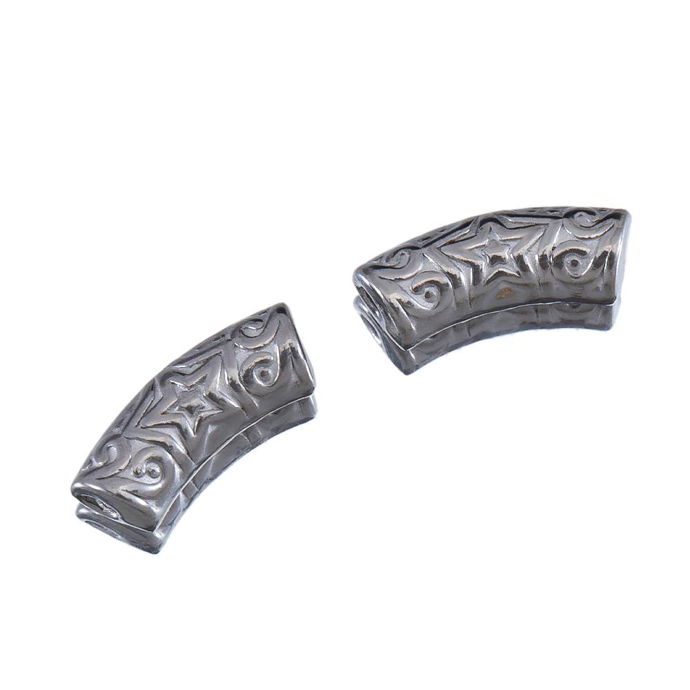 5pcs Stainless Steel Embossed Curved Tube Spacer Beads Necklace Charm Pendant Loose Beads Connectors DIY Jewelry Making Findings