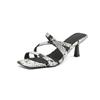 Mode Neue Sommer Hausschuhe Echtes Leder Hausschuhe für Damen Mode Serpentin Quadratische Zehenpartie Damenschuhe Hohe Absätze Hausschuhe Sandalen