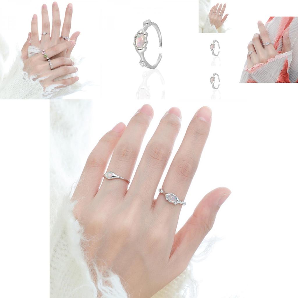 Chic Minimalist Opal Ring For Women Stylish Copper Open Finger Ring Geometric Design 2023