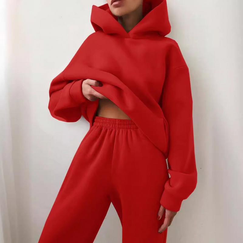 Women's Autumn Casual Two-Piece Hooded Sweatshirt and Long Pants Set
