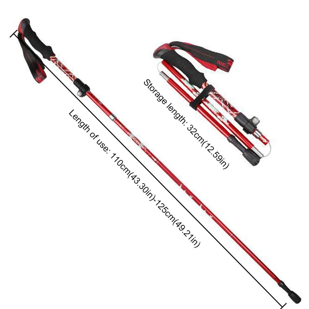 5-Section Outdoor Climbing Poles Aluminium Alloy Telescopic Travel Hiking Stick Non-Slip Handle Lightweight Mountaineering Tools