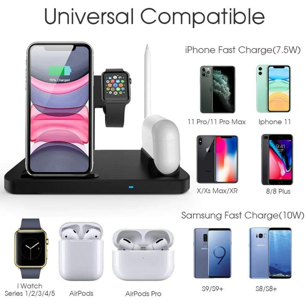 4-in-1 Fast Charger Qi Wireless Charging Station for Samsung iWatch iPhone Pencil