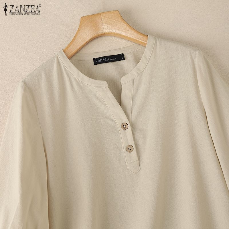 ZANZEA Women Casual V-Neck Solid Color 3/4 Sleeve Blouse