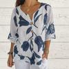 Baumwollleinen V-Ausschnitt Kurzarm Pullover Shirt Frühling und Sommer Casual Damenbekleidung