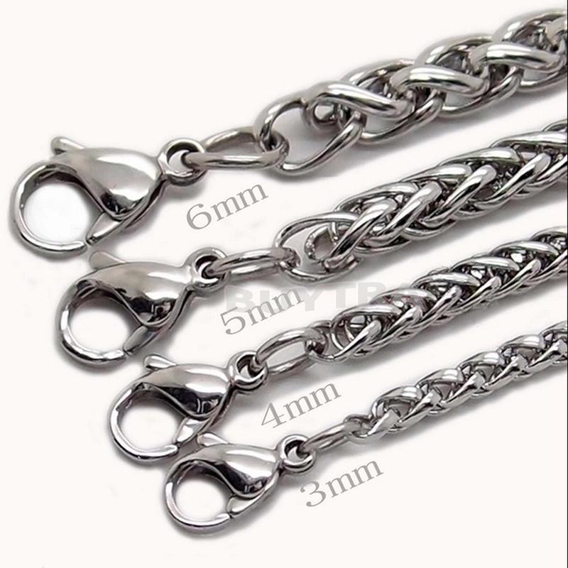Collar De Acero Inoxidable Con Cadena De Trigo Trenzada Para Hombre - Plata En Grosor 3/4/5/6 Mm Y Largo Ajustable