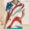 Women Plus Size V Neck Short Sleeve American Flag Printed Nurse Scrub Top With Front Pockets