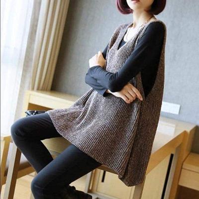 Mid-länge Lose V-ausschnitt Pullover Weste Femal Plus Größe Ärmel Einfarbig Einfache Art Und Weise Gestrickte Pullover Pullover Frauen Frühling