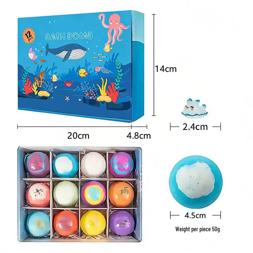 12-Pack Children's Bath Bomb Set with Hidden Ocean Toys, 50g Each