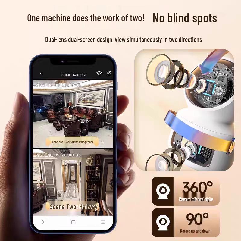 Dual-Lens 360° HD Night Vision Home Surveillance Camera with Mobile Phone Remote Access