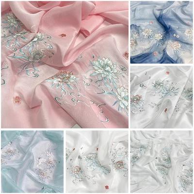 Chinese Hanfu Embroidery Fabric 100x150cm Organza Ancient Style Printed Designer Fabric For DIY Hanfu Shirts Doll Clothing