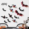 Reusable Halloween Stickers 12Pcs Bats Wall Decals 3D Bat for Home Decor Bright Color Pumpkin Decal 4 Size Waterproof Black Spooky Bedroom
