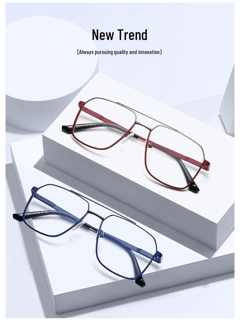 Men's Trendy Double Bridge Eyeglass Frames – European & American Style, Face Slimming, Prescription Ready