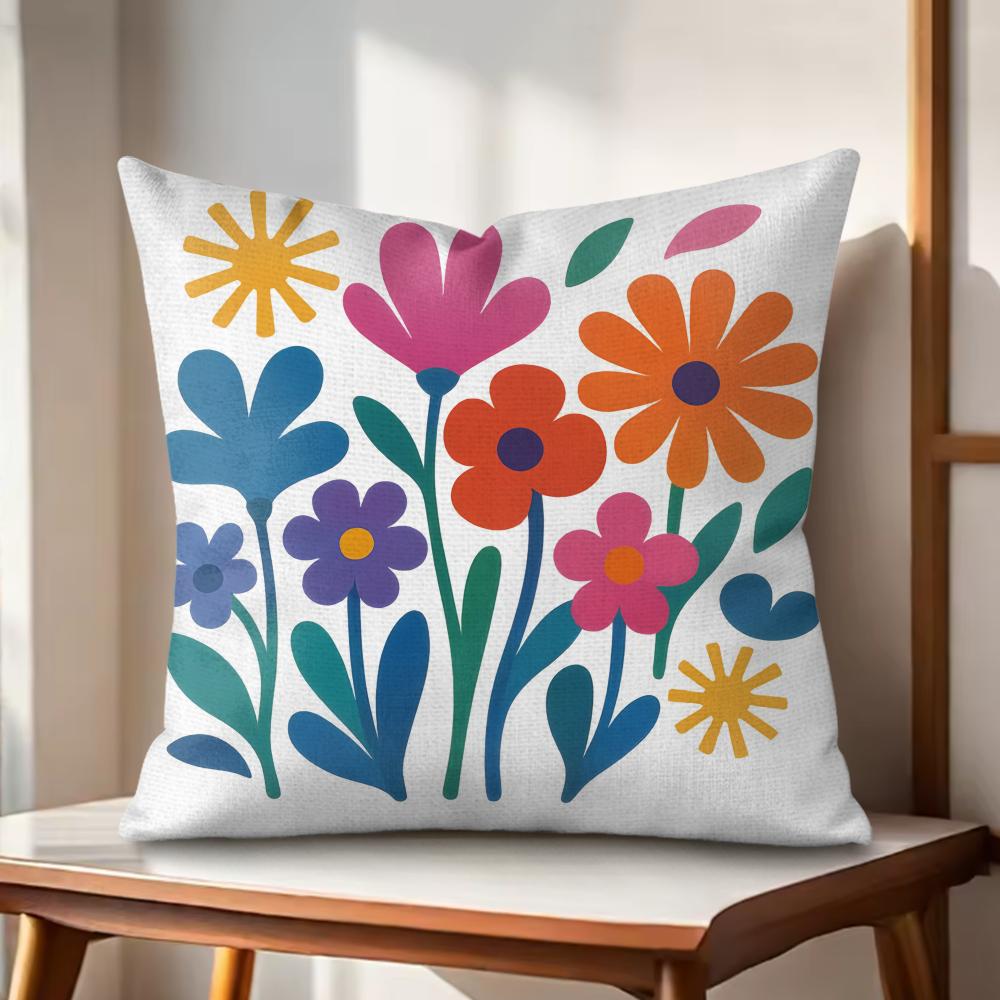 Spring Flowers Cushion Cover Natural Linen Organic Fabric DoubleSided Printing Couch Pillow Covers Home Decor
