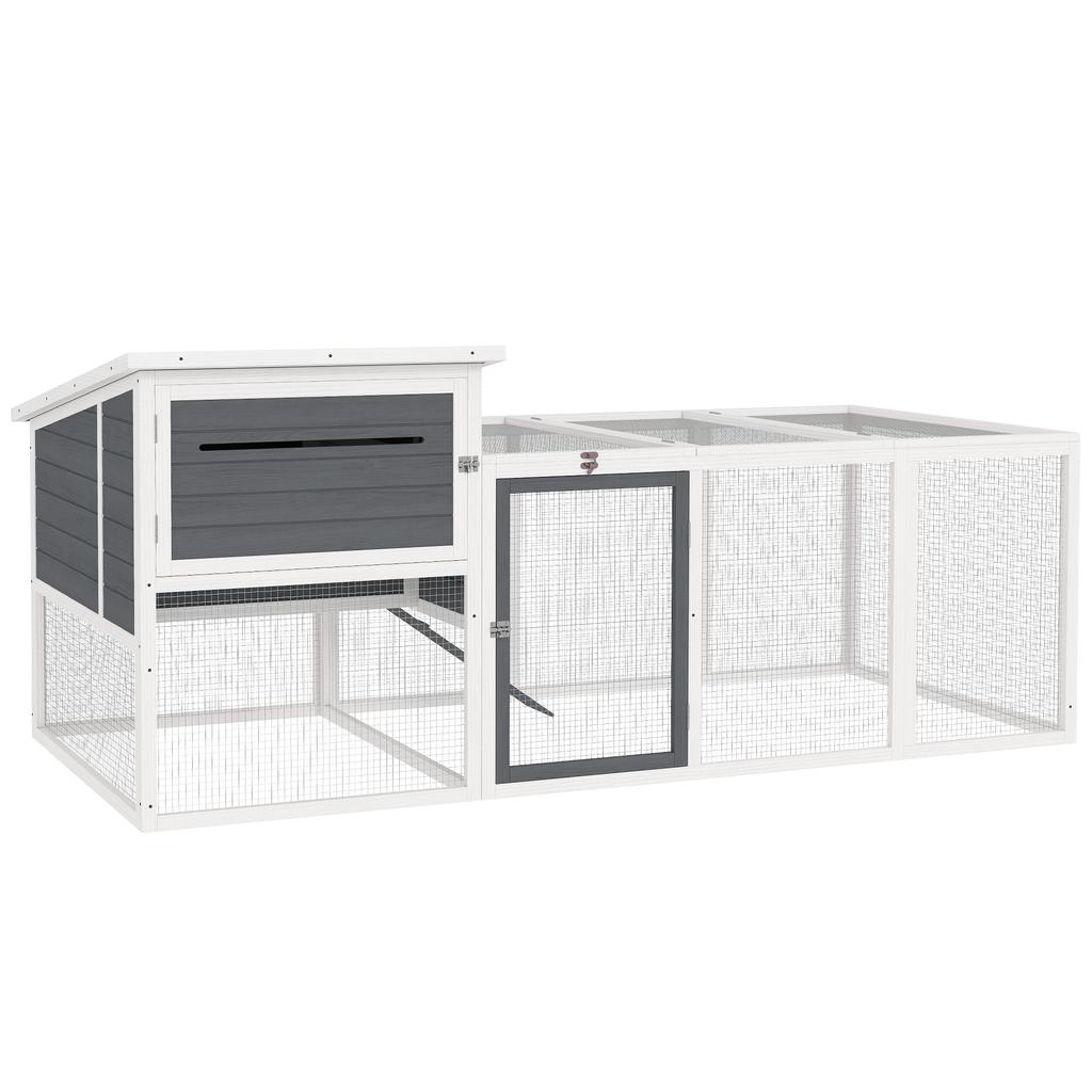 Fir Wood Chicken Coop with House, Nesting Box and Outdoor Area, 214x101x91.5 cm, Grey