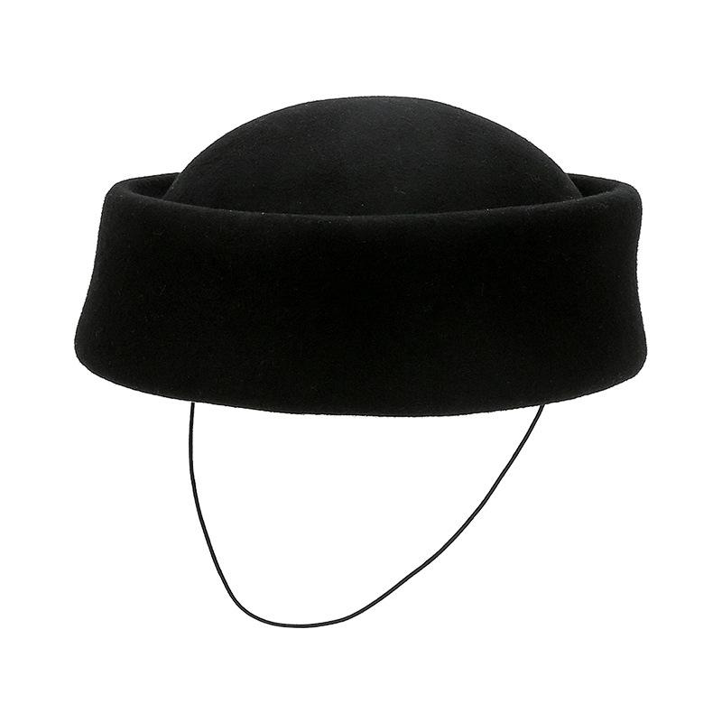 

British Vintage 100% Wool Hard Top Berets Women Fashion Autumn Winter Felt Fedoras Sailor Hat Elegant Pillbox Hat Captain Caps 55-58cm чорний