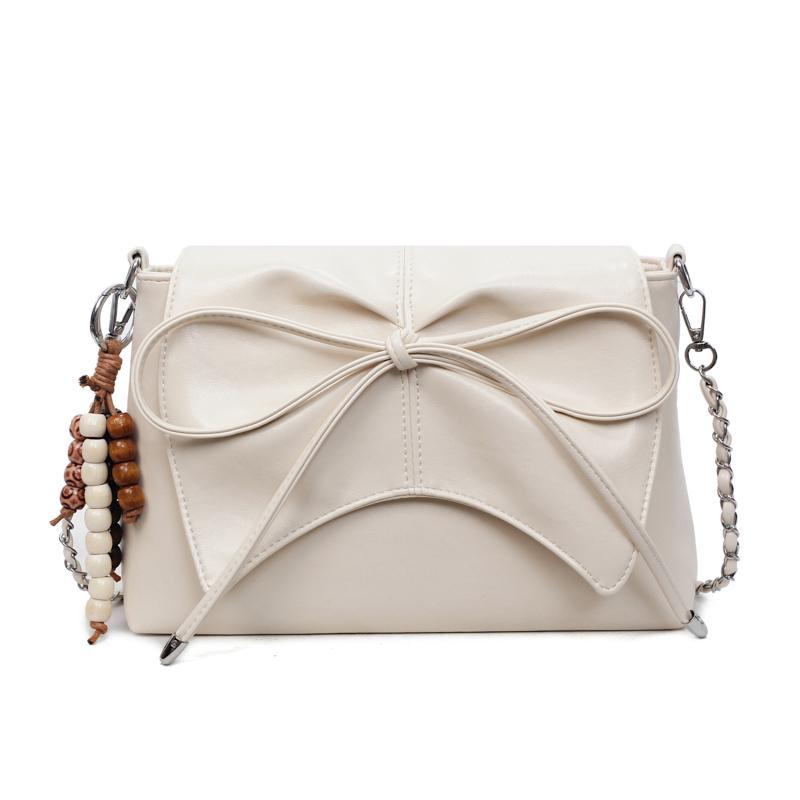 New Solid Color PU Bow Decorati Shoulder Bags  Sweet Small Square Bags  Sale Exquisite Youth Women's Crossbody Bags