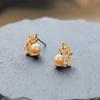 Leaf Branch Design Pearl Stud Earrings Delicate Sparkling Elegant Women Jewelry