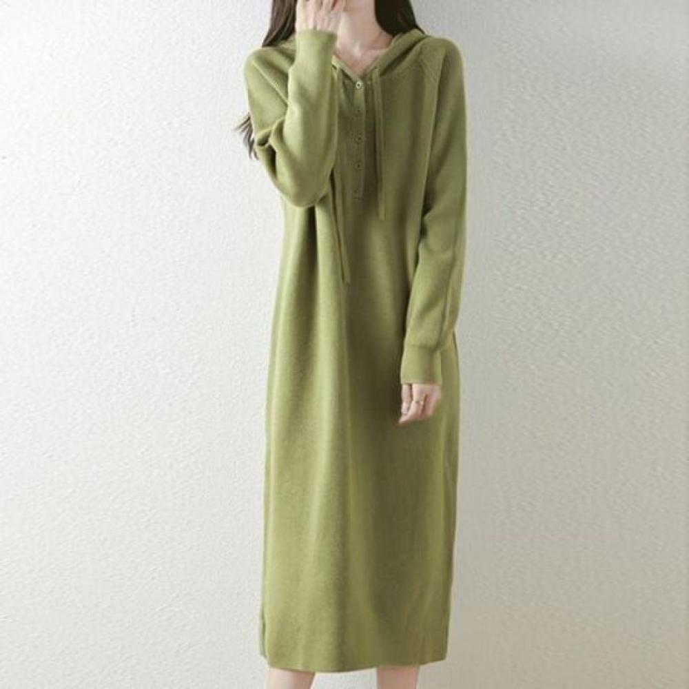 Navava Simple Long Sleeve Solid Hooded Knit Dress No840