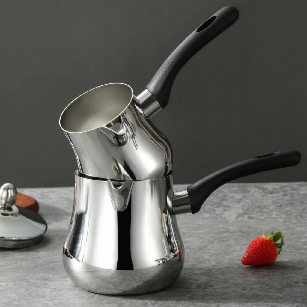 Polished Silver Stainless Steel Coffee and Tea Pot with Black Handle Controlled