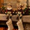 Plush Scarf Santa Decor Christmas Stocking Holder, Mantel Resin Sitting Leg Hook, Winter Holiday Room Festive Character Ornament for Home Fireplace