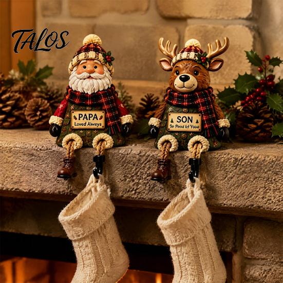 Plush Scarf Santa Decor Christmas Stocking Holder, Mantel Resin Sitting Leg Hook, Winter Holiday Room Festive Character Ornament for Home Fireplace