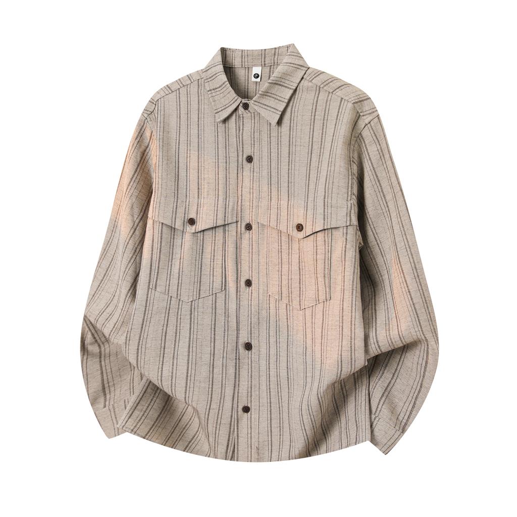 Striped Shirt Men's Long Sleeved Lapel Workwear Shirt Jacket