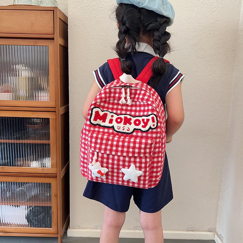 

Студенческий школьный рюкзак красная клетка мультяшный милый детский маленький рюкзак для прогулок рюкзак для перекуса красный