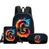 Guitar Print Three Piece Set Rucksacks for Boys Plus Girls Best Gifts 2D Flat Animated School Carrier for Children