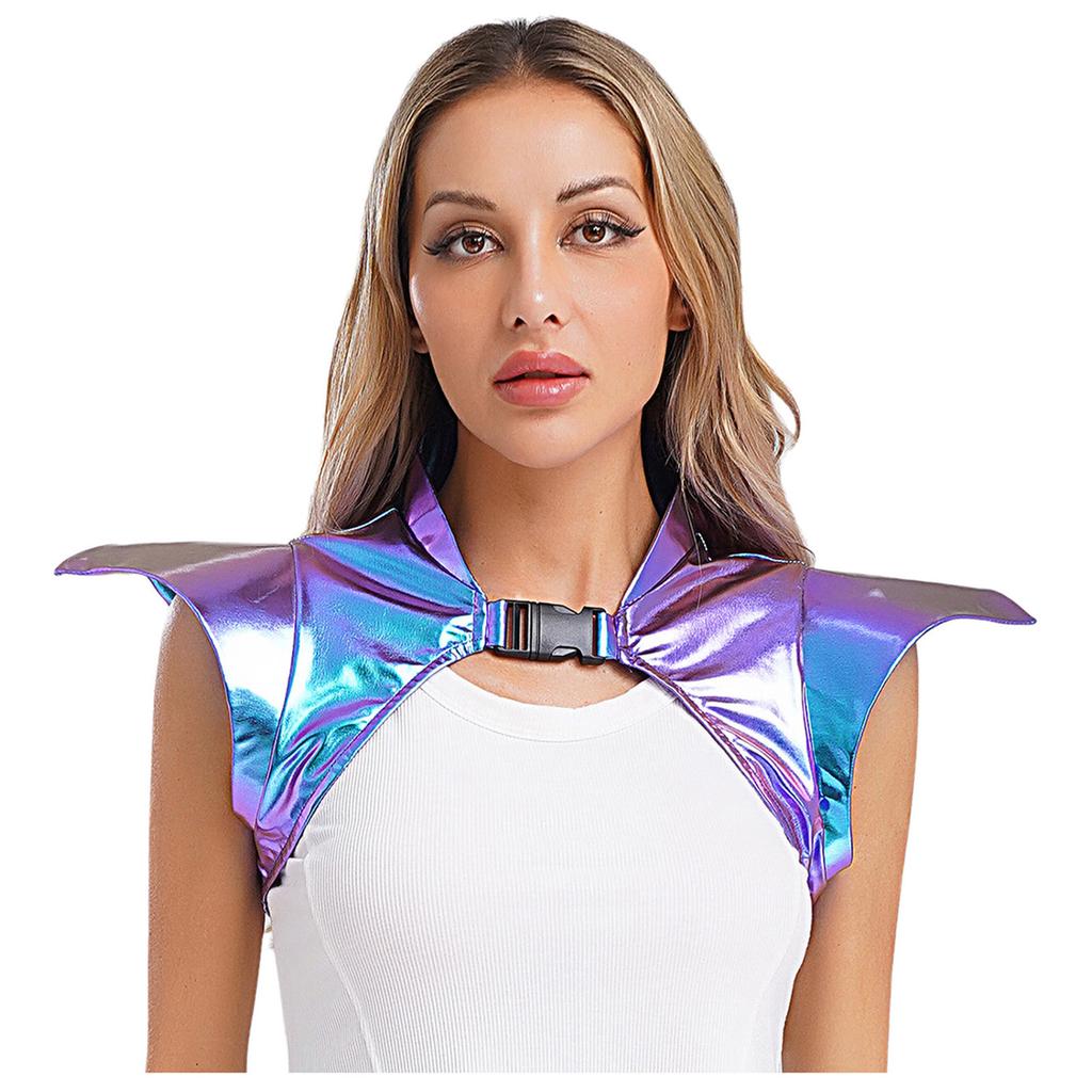 Boléro Armure Gothique Métallique Brillant pour Femmes Pauldrons Steampunk à Col Design Costume de Fête