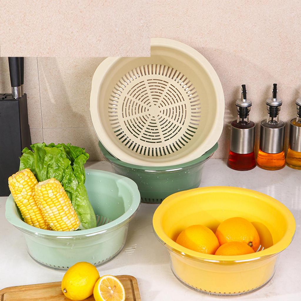 Double Layer Fruits Vegetable Washing Basket Strainer, Multipurpose Bowl and Strainer Drain