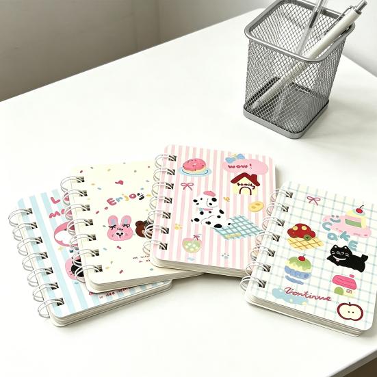 4Pcs Mini Spiral Notebooks Smooth Writing Pocket Size Memo Notepads 3.15x4 Inch Cute Animal Cartoon Cover Thickened Ink-Proof Paper Gifts for Students