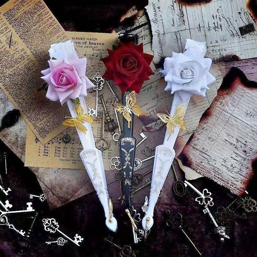 Art Craft Gift Lace Rose Folding Fan Gothic Dance Cosplay Hand Held Fans Home Wedding Party Photograph Props