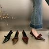 Commuter style burgundy pointed high heels women's 2025 spring and autumn new fashion bow thin heel light mouth single shoes