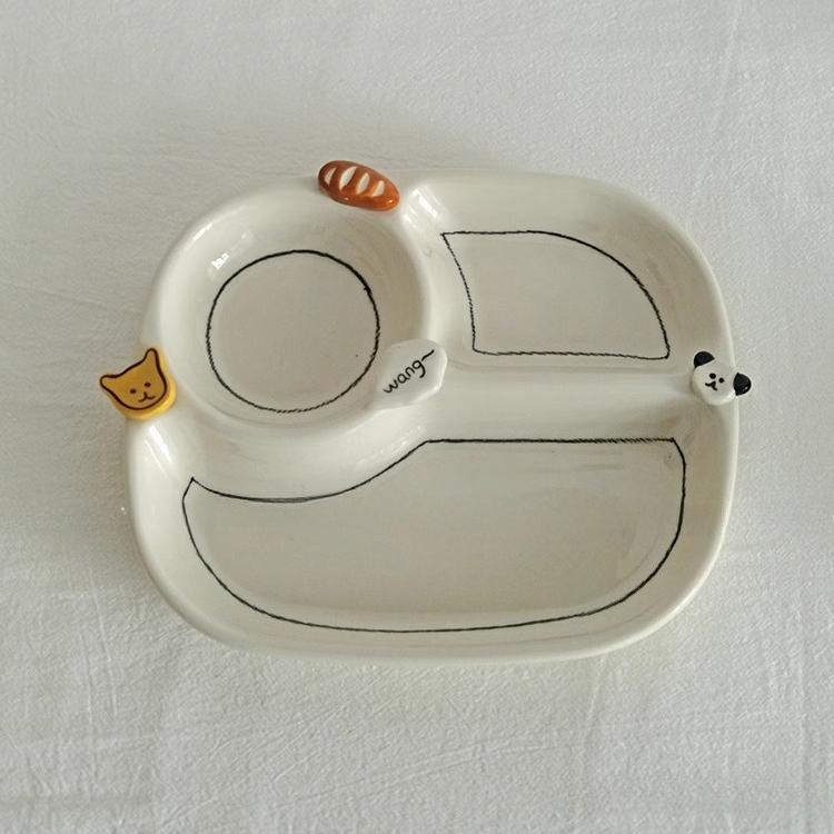 Cute Ceramic Plate Breakfast Plate Divided Fat Reduction Salad Quantitative Plate One Person Meal Coffee