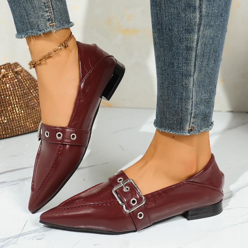 Retro Women's Single Shoes Autumn New Pointed Toe Deep Mouth Metal Buckle Soft Sole Non-slip Wear-resistant Sole Heels