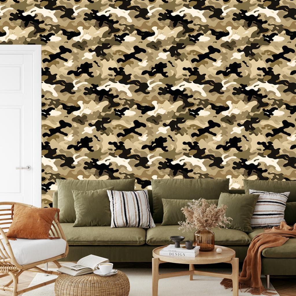 Military Camouflage Wallpaper Gold, Ochre and Beige for Living Room and Bedroom 50x1000