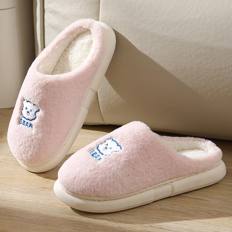 Neue Imitat-Kaninchenfell-Bären-Wochenbett-Schuhe Zuhause warm drinnen leise Paar auf Scheiße treten Baumwollpantoffeln Damen