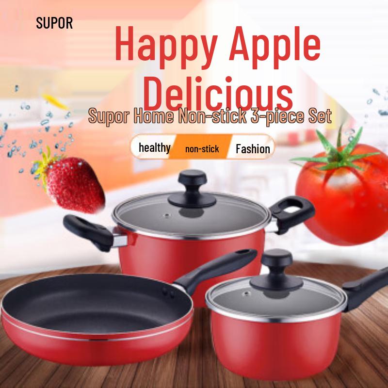 SUPOR China Red Non-stick 3-Piece Cookware Set