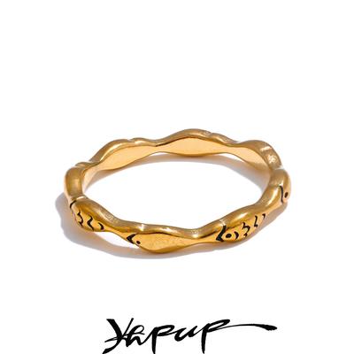 Yhpup 6789# Anel Minimalista em Aço Inoxidável Fundido Peixe Fofo Moda Banhado a Ouro 18K PVD Elegante Sorte Chique Acessórios de Joias Presente