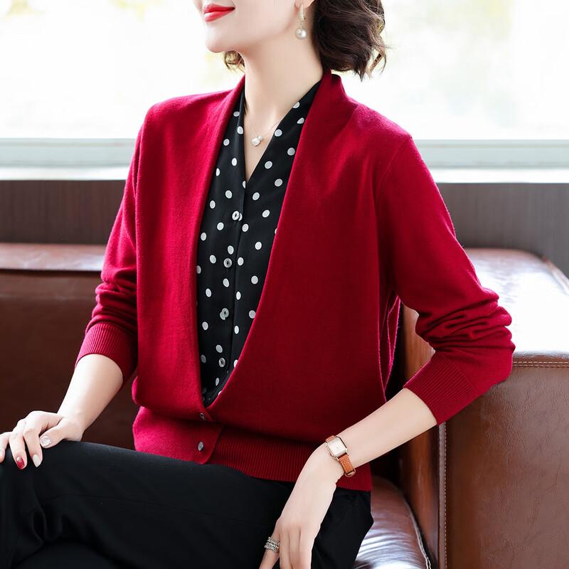 

Qianlian Women s Elegant Faux Two-Piece V-Neck Polka Dot Cardigan 2XL