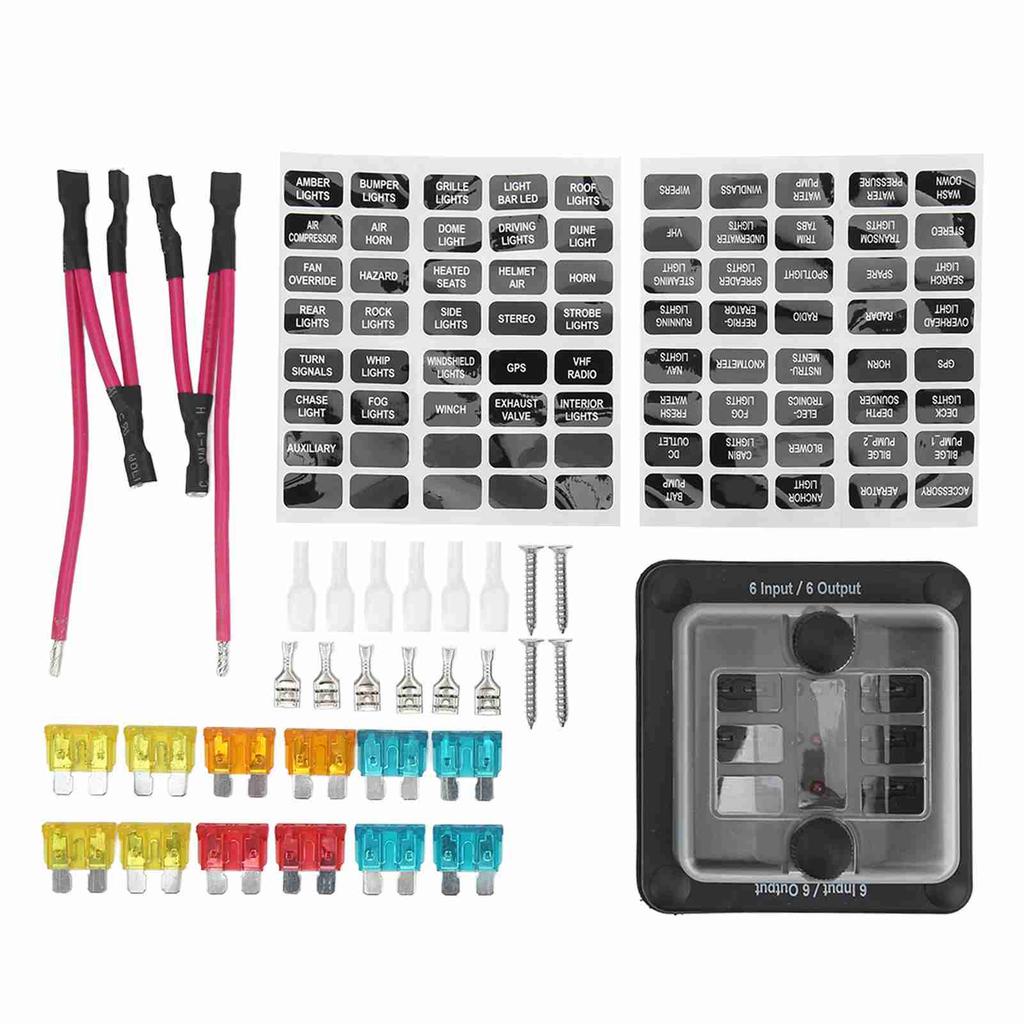 6 Way Fuse Block Waterproof ATO ATC Fuse Box Red LED Indicator for Car Marine Boat RV Truck