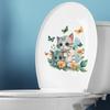 Adesivo per toilette con farfalle di gatto cartone animato, rimovibile, autoadesivo, in PVC impermeabile, soggiorno, camera da letto, bagno, arte della parete, decorazione floreale per animali