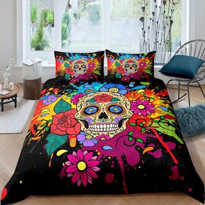 Gelber Zuckerschädel-Druck Heim Bettwäsche-Sets Bettbezug Kissenbezug Mikrofaser King Queen Double Twin Polyester Bettdeckenbezug