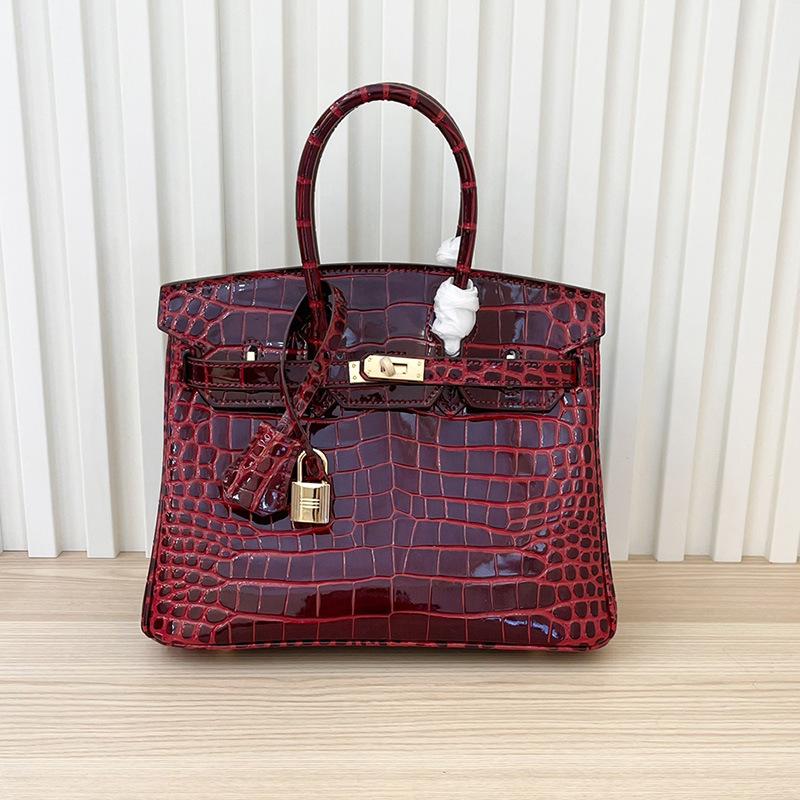 2025 New first-layer cowhide crocodile pattern, cross-border fashion genuine leather women's bags, handbags, shoulder messenger bags