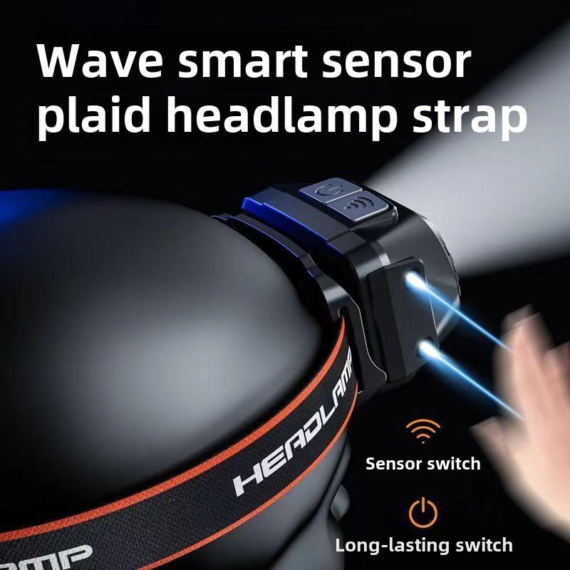 Dual light source led strong light super long battery life night fishing head-mounted typec rechargeable flashlight