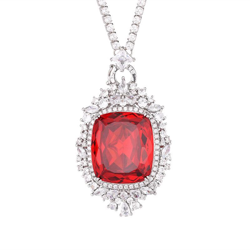 Jewelry Copper Bottom Gold-Plated Simulation Orange Red Zirconium Color Treasure Fat Square Pendant Necklace * 23