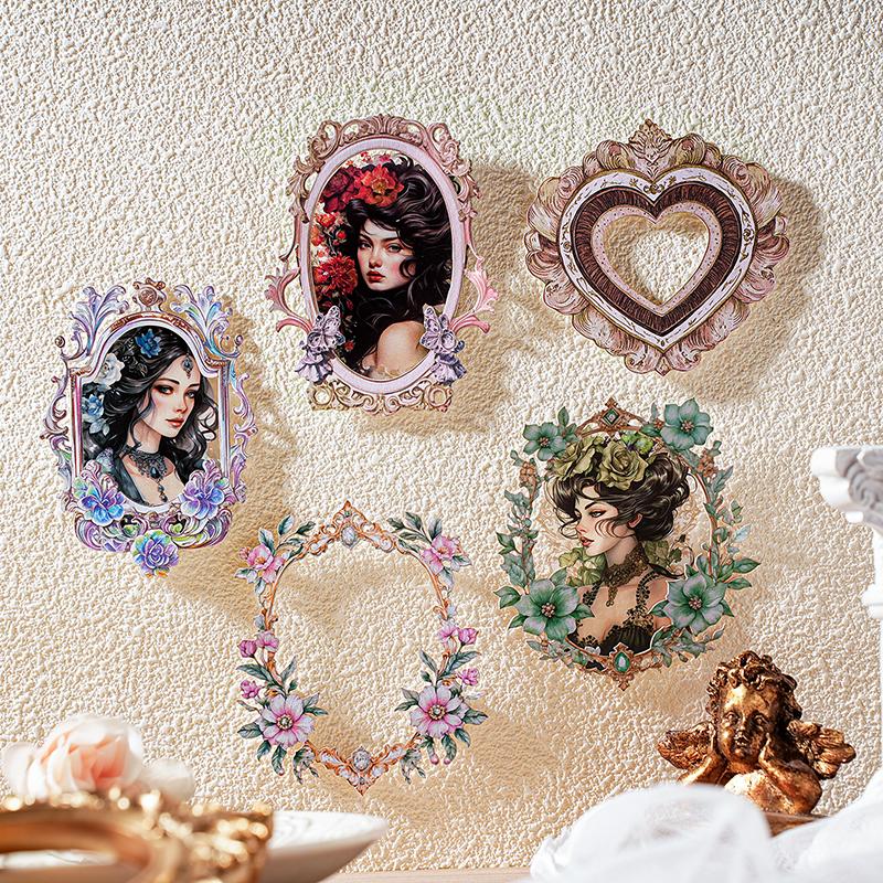 4 Styles Retro Ivy and Vine Frame Hard Cardboard Paper Rococo Mirror Frame Series Handmade Account DIY Decorative Sticker