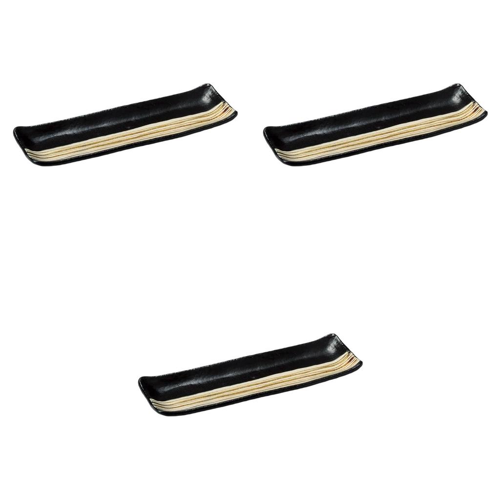Set of 3 Yuzu Black Sabi Tokusa Long Plates X X Large Narrow Plates by Setomonohonpo [34.5 10.8 2.5 Cm]